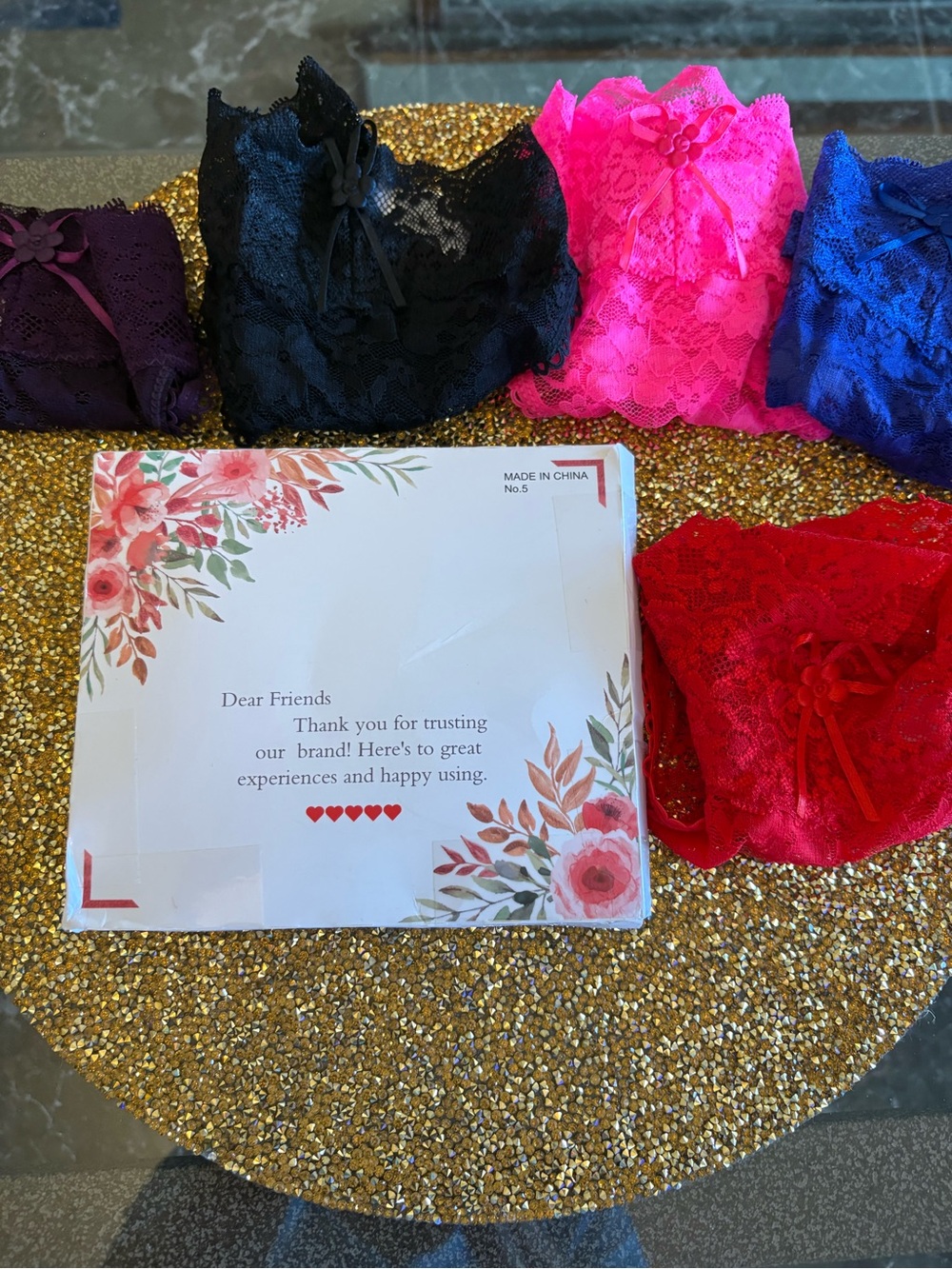 Lace NWT Thong Panties– Red Lace + 4 colors(5 packs)with Decorative Bow - Picture 6 of 14